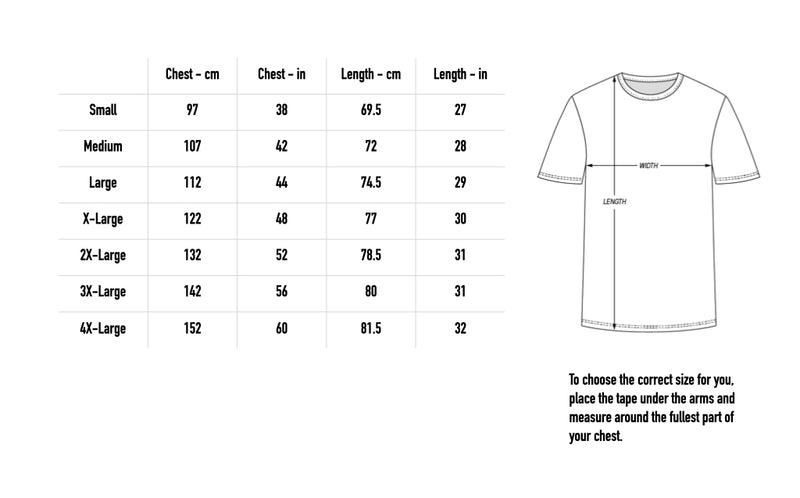Size chart for Be Nothing Ringer Tee - Black/White