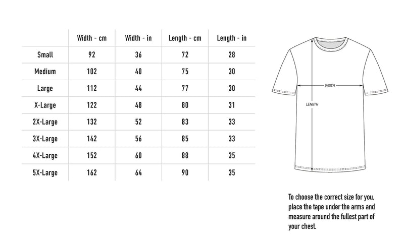 Size chart for Clown Tee - Black